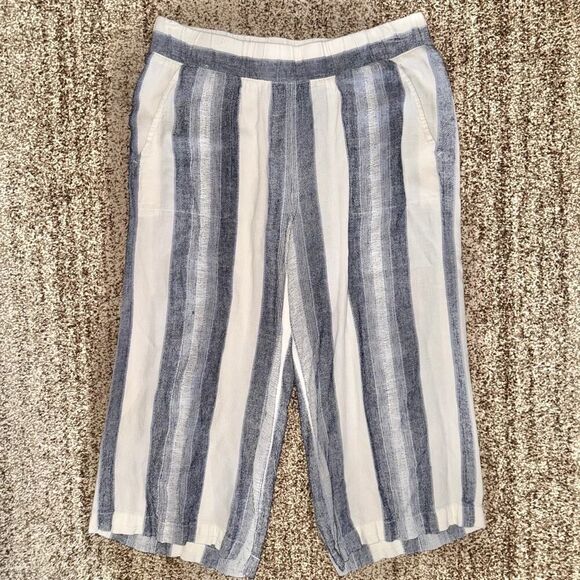 Cloth & Stone Women's Linen Blend Blue White Stripe Summer Pants Size Medium - Picture 1 of 11